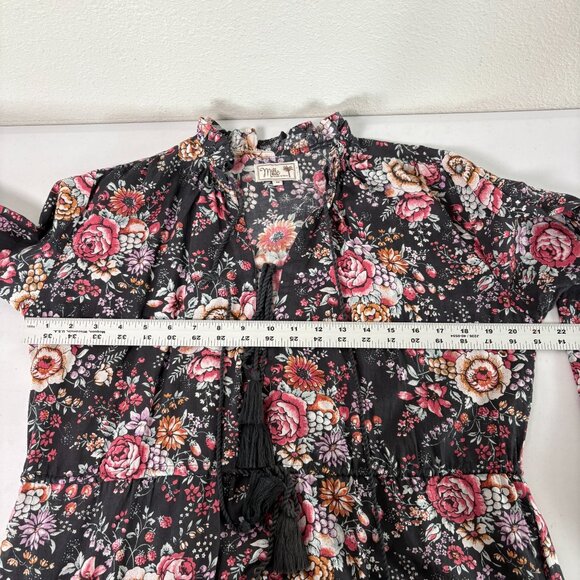 Mille Astrid Tassel Midi Dress Size M Bloomsbury Floral Long Sleeve Pockets - Picture 11 of 15